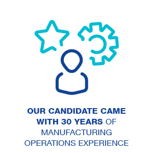 Our Candidate came with 30 years of manufacturing operations experience
