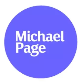 Logo with the text 'Michael Page' in white on a blue background.
