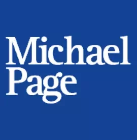 Logo with the text 'Michael Page' in white on a blue background.