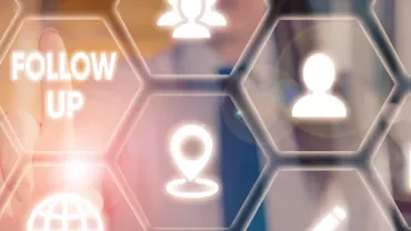 Person pressing 'Follow Up' on a virtual interface.