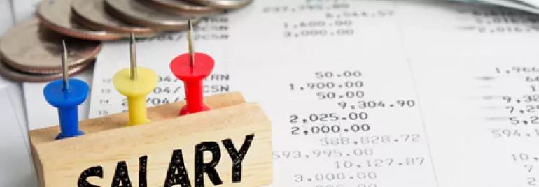 Block with pins labeled 'Salary' on financial documents.