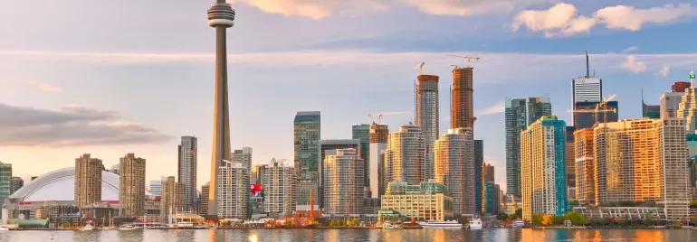 Toronto skyline at sunset with CN Tower