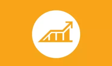 Icon of a graph with an upward arrow on an orange background.