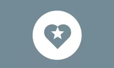 Heart with star icon on a blue background.