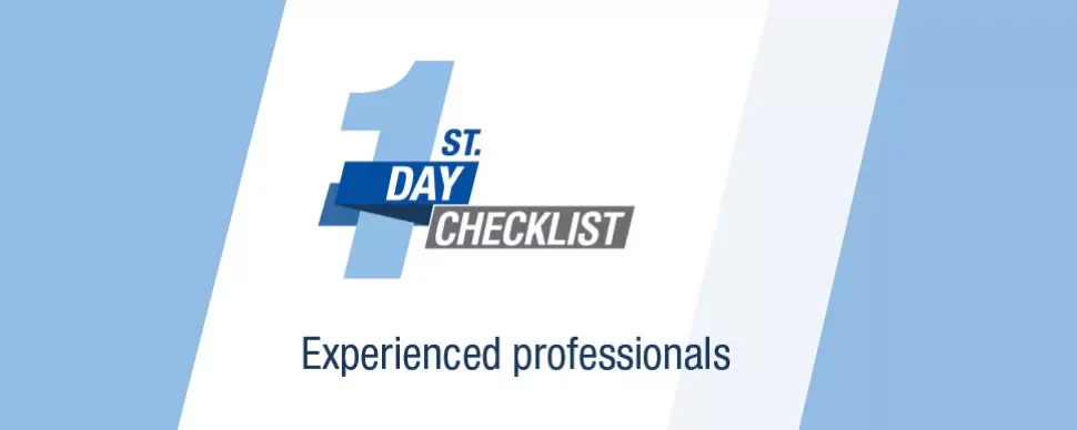 First Day Checklist logo with blue background