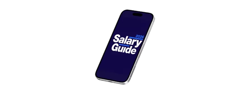 Smartphone displaying the cover of the Salary Guide 2026 on screen.