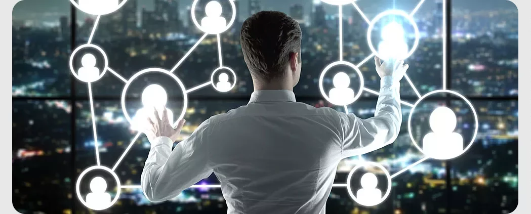 Person interacting with digital network interface.